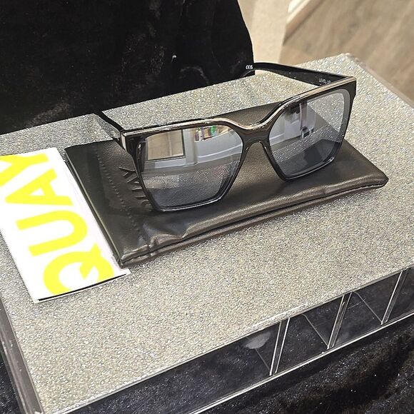 Quay Australia Level Up Sunglasses- Black/Silver Turquoise Flash - Picture 8 of 12